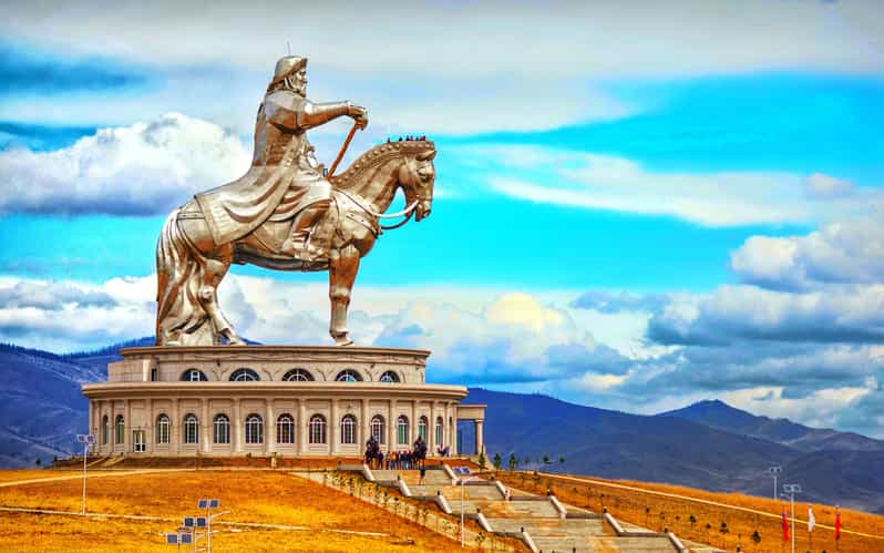 The Genghis Khan Equestrian Statue rising over the Tuul valley east of Ulaanbaatar